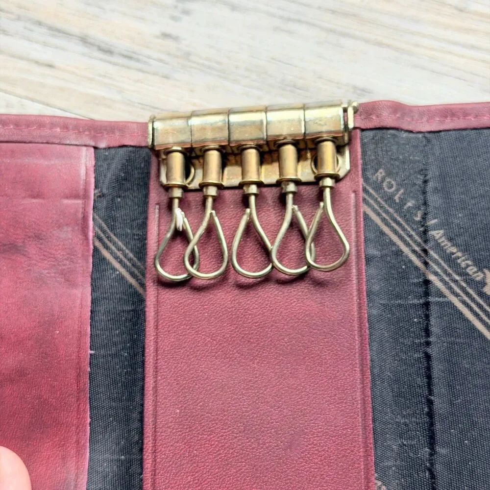 Vintage Rolfs Cowhide Genuine Leather Burgundy Key Holder Wallet Organize Floral